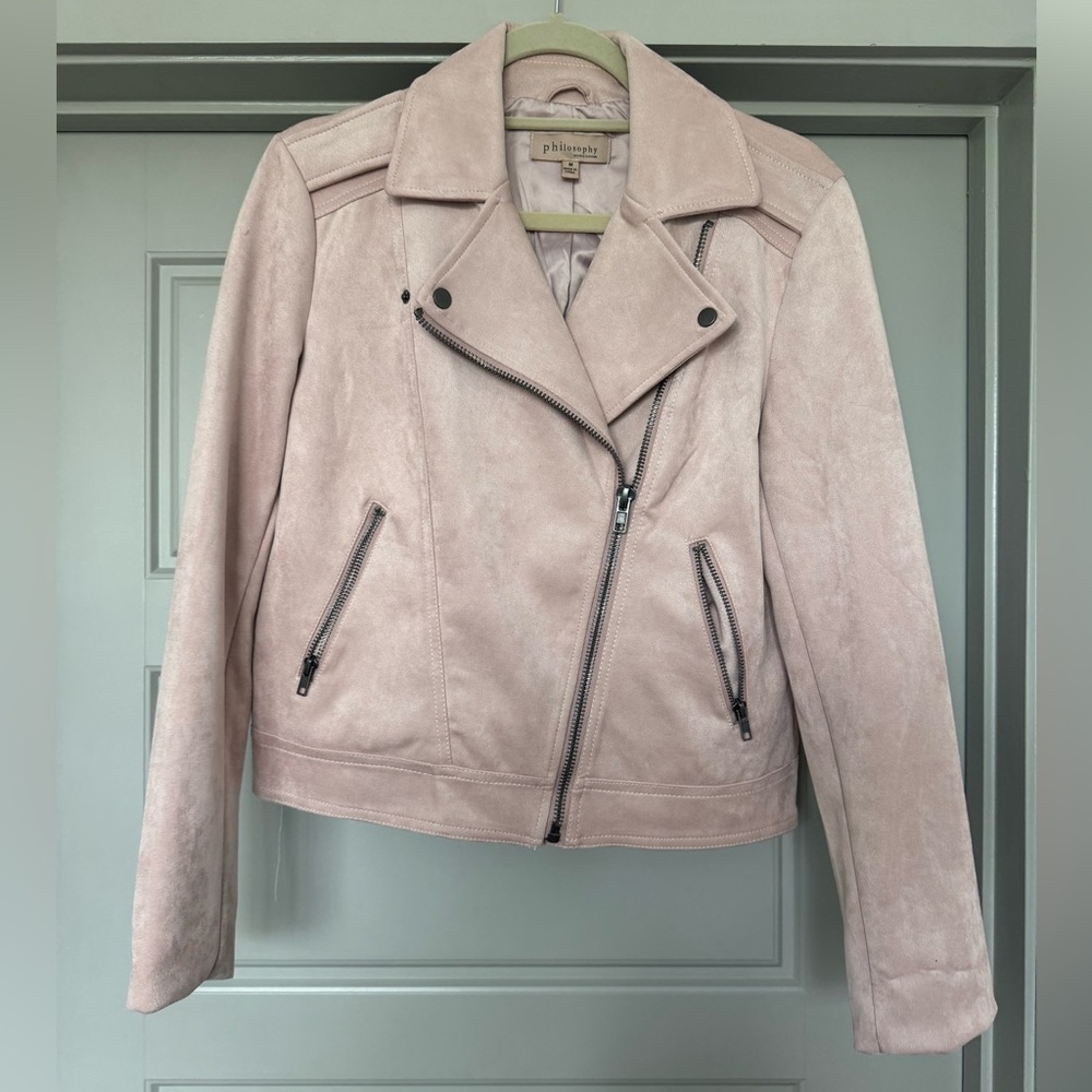 Philosophy Blush Pink Suede Moto Jacket